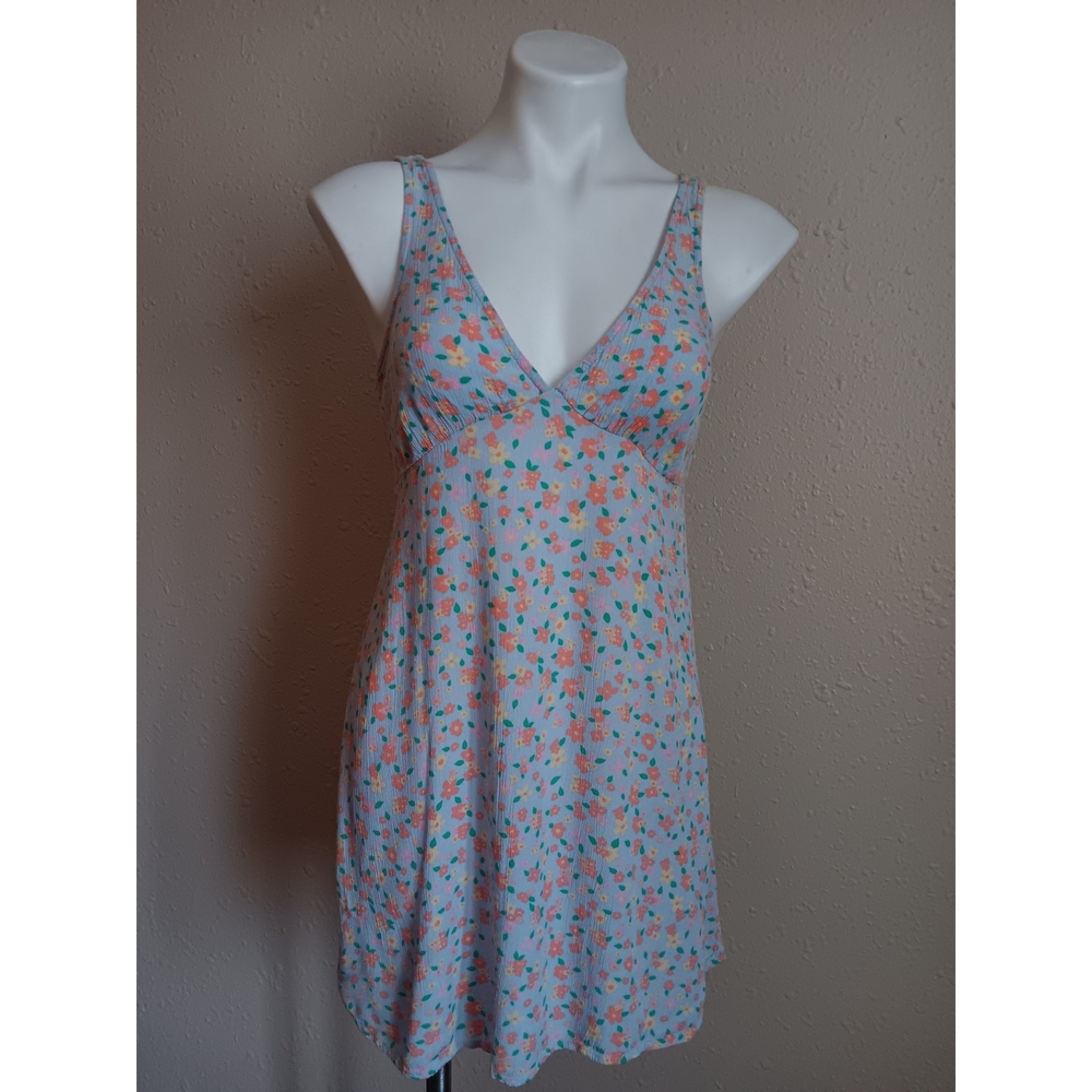 Billabong Pastel Blue Floral V-Neck Mini Dress